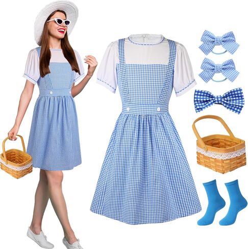 5 Pcs Halloween Women's Costume Blue Gingham Dress Book Character Outfits Comic Con Cosplay Costumes for Adults in Saudi Arabia