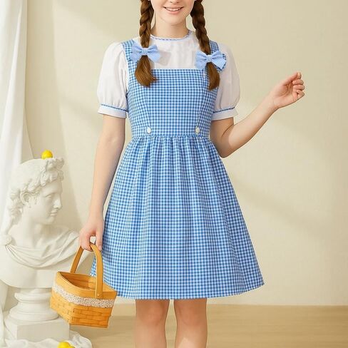 5 Pcs Halloween Women's Costume Blue Gingham Dress Book Character Outfits Comic Con Cosplay Costumes for Adults in Saudi Arabia