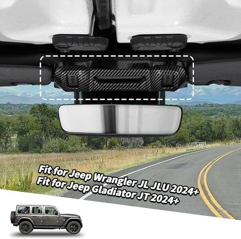 Jimen متوافق مع Jeep Wrangler JL Jlu & Gladiator JT 2024-2025 ، غطاء لوحة العلوي المرآة الداخلية مرآة (ألياف الكربون الأحمر) in Saudi Arabia