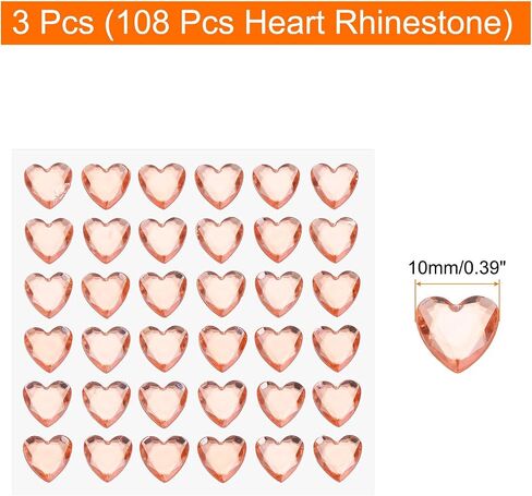 Meccanixity 108 PCS Heart Rhinestone 10mm ملصقات الأحجار الكريمة اللاصقة ملصقات المجوهرات لصنع المجوهرات ، وماكياج عيد الحب ، وحرف DIY ، والذهب in Saudi Arabia
