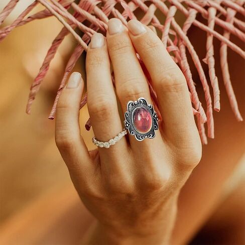 925 sterling Silver Oval Color Ring Crystal Ring ، Retro Mystery Mystery-Terfere-Deforme-Gemstone Boho Ring in Kuwait
