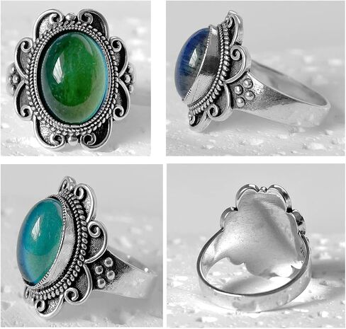 925 sterling Silver Oval Color Ring Crystal Ring ، Retro Mystery Mystery-Terfere-Deforme-Gemstone Boho Ring in Kuwait