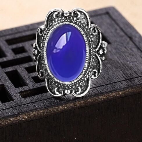 925 sterling Silver Oval Color Ring Crystal Ring ، Retro Mystery Mystery-Terfere-Deforme-Gemstone Boho Ring in Kuwait