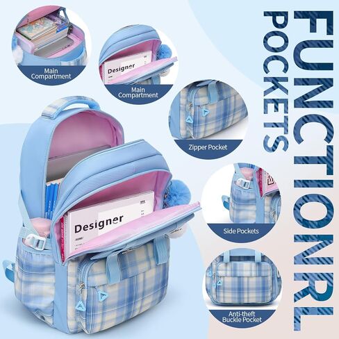 Teen Girls Backpack Aesthetic Laptop Bookbag Elementary Middle School Travel Daypacks Mochilas Escolares Blue in Saudi Arabia