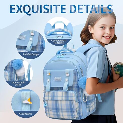 Teen Girls Backpack Aesthetic Laptop Bookbag Elementary Middle School Travel Daypacks Mochilas Escolares Blue in Saudi Arabia