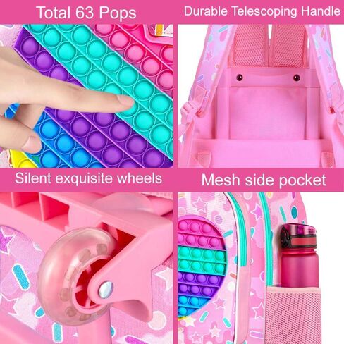 4PCS Love Rolling Backpack for Girls - Cute Wheeled School Set with Lunch Box,Water Resistant Roller School Backpack on Wheels for Elementary Kids Travel in Saudi Arabia
