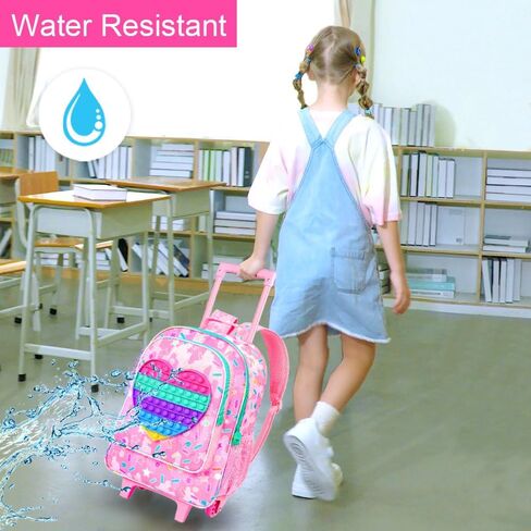 4PCS Love Rolling Backpack for Girls - Cute Wheeled School Set with Lunch Box,Water Resistant Roller School Backpack on Wheels for Elementary Kids Travel in Saudi Arabia