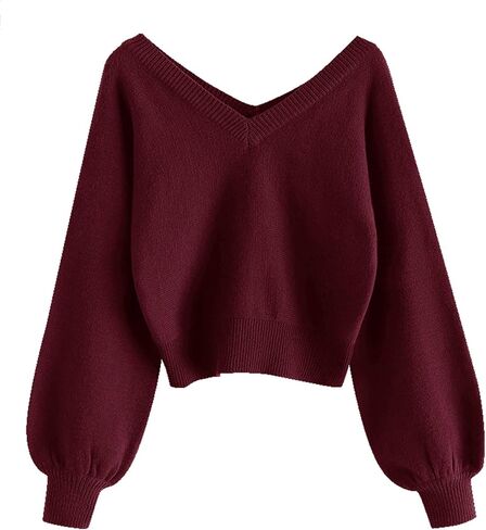 ZAFUL Women's Cropped Sweater V-Neck Long Sleeve Crop Sweater Pullover Jumper Knit Top (1-Stripewhite, S) in Saudi Arabia