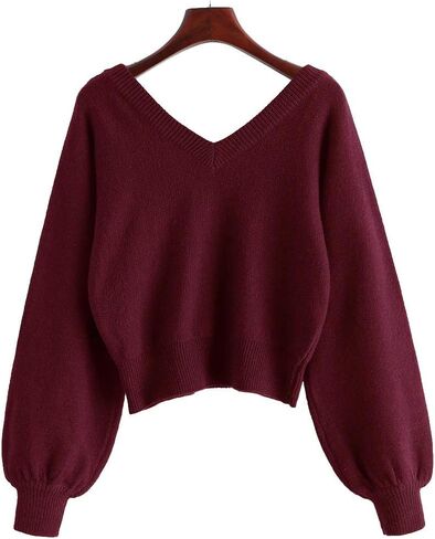 ZAFUL Women's Cropped Sweater V-Neck Long Sleeve Crop Sweater Pullover Jumper Knit Top (1-Stripewhite, S) in Saudi Arabia