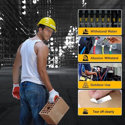 18488 أشرطة ملصقات من النايلون المرن 1/2 بوصة بديلة لصانعي الملصقات DYMO Rhino 4200 5000 5200 6000، أشرطة ملصقات صناعية لكابل النايلون المرن a18488، أسود على أبيض، 12 مم × 3.5 م 5 عبوات in Kuwait