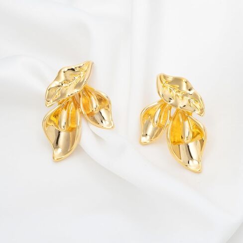 Gold Flower Earrings for Women Dangling Big Floral Statement Drop Earrings in Kuwait
