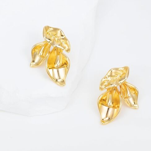Gold Flower Earrings for Women Dangling Big Floral Statement Drop Earrings in Kuwait
