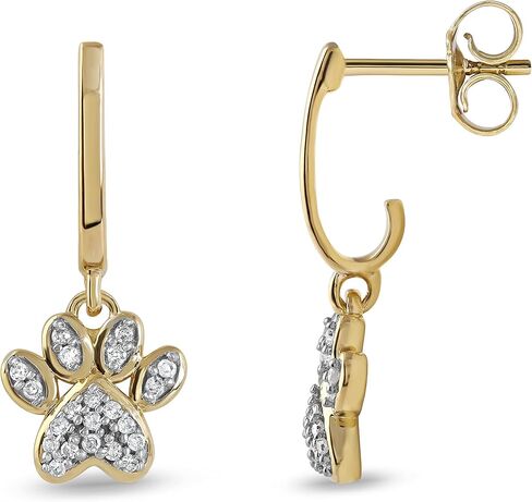 10K الذهب 1/10ct TDW Diamond Dog Paw Print أقراط حب المجوهرات للنساء من Dzon (I-J ، I2) in Kuwait