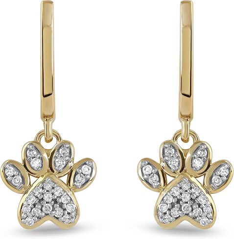 10K الذهب 1/10ct TDW Diamond Dog Paw Print أقراط حب المجوهرات للنساء من Dzon (I-J ، I2) in Kuwait