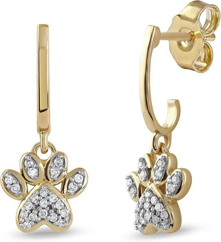 10K الذهب 1/10ct TDW Diamond Dog Paw Print أقراط حب المجوهرات للنساء من Dzon (I-J ، I2) in Kuwait