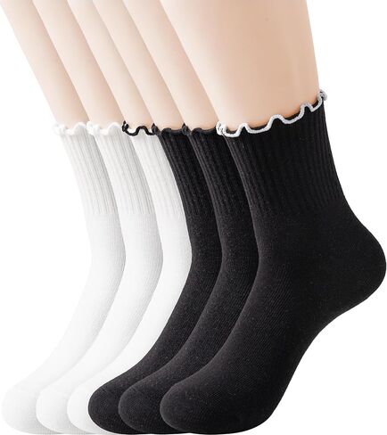 Ruffle Ankle Socks for Women Size 5-9, Frilly Crew Breathable Cotton Trun-cuff Casual Calf Quarter Shoes Sock in Kuwait