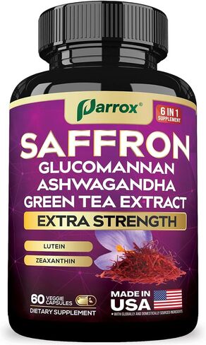 Saffron Supplement with Glucomannan, Ashwagandha, Green Tea Extract, Zeaxanthin & Lutein, Vision Support & Daily Wellness Formula, Extra Strength Plant-Based Capsules, 2 Month Supply (60 Caps) in Saudi Arabia