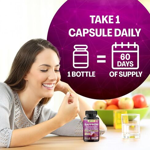 Saffron Supplement with Glucomannan, Ashwagandha, Green Tea Extract, Zeaxanthin & Lutein, Vision Support & Daily Wellness Formula, Extra Strength Plant-Based Capsules, 2 Month Supply (60 Caps) in Saudi Arabia