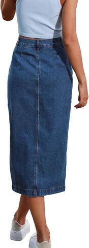 Sexyshine Women's High Waist Midi Denim Skirt Chic Side Button Up High Slit Bodycon Jean Pencil Dress in Saudi Arabia