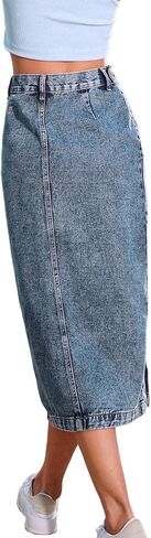 Sexyshine Women's High Waist Midi Denim Skirt Chic Side Button Up High Slit Bodycon Jean Pencil Dress in Saudi Arabia