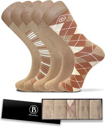 Men's Bamboo Rayon Dress Socks Size 8-13, 5 Pairs Mid Calf Crew Socks for Business & Casual, Premium Quality with Gift Box in Kuwait