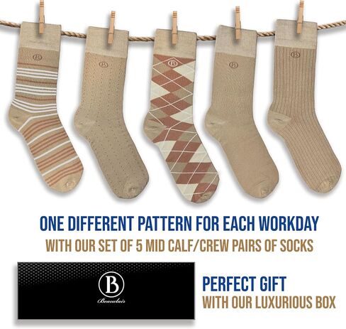Men's Bamboo Rayon Dress Socks Size 8-13, 5 Pairs Mid Calf Crew Socks for Business & Casual, Premium Quality with Gift Box in Kuwait
