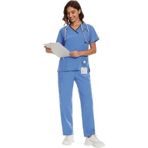 niaahinn Scrub for Women Set Y-neck Scrub Top & Cargo Pants, Breathable, Quick Drying in Kuwait
