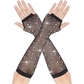 Red Fishnet Gloves Women Long Fishnet Gloves Rhinestone Fingerless Fishnet Arm Sleeves 80s Fish Net Gloves Fashion Sparkly Mesh Gloves 80 s Emo Scene Accessories for Women Kids in Saudi Arabia