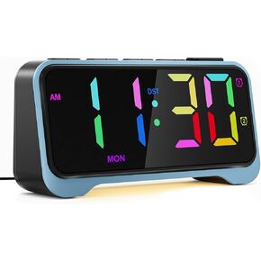 Pplee Loud Allor Clock للبالغين النائمون الثقيلون ، 10 RGB Dynamic Color مع شاشة كبيرة 6.5 بوصة للأطفال المراهقين ، على مدار الساعة الرقمية المزدوجة لغرف النوم ، عرض الأسبوع ، حجم قابل للتعديل ، باهت ، شاحن USB in Kuwait