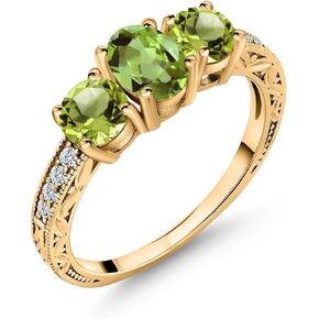 Gem Stone King 1.92 Cttw Green Peridot 18K Yellow Gold Plated Silver Ring | Gemstone Birthstone | Oval 7X5MM and Round 5MM | Available In Size 5, 6, 7, 8, 9 in Saudi Arabia
