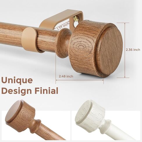 Wood Curtain Rods for Windows 48 to 84 Inch, Adjustable Decorative 1'' Heavy Duty Boho Curtain Rod with Modern Wooden Grain Annual Ring Finials, Vintage Rustic Farmhouse Bedroom Drapery Pole in Kuwait