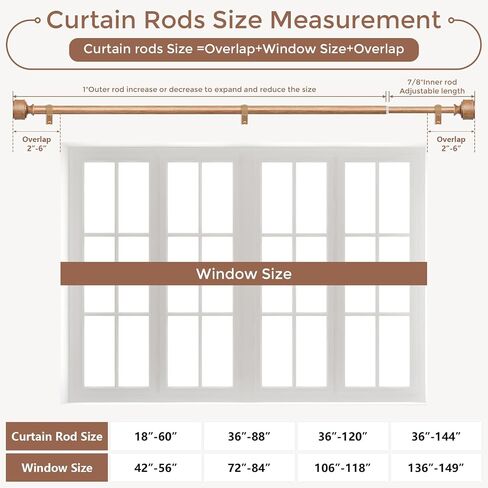 Wood Curtain Rods for Windows 48 to 84 Inch, Adjustable Decorative 1'' Heavy Duty Boho Curtain Rod with Modern Wooden Grain Annual Ring Finials, Vintage Rustic Farmhouse Bedroom Drapery Pole in Kuwait