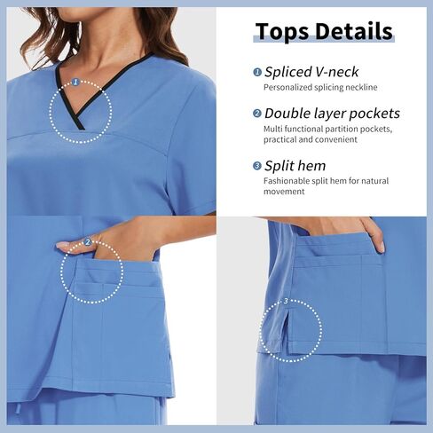 niaahinn Scrub for Women Set Y-neck Scrub Top & Cargo Pants, Breathable, Quick Drying in Kuwait