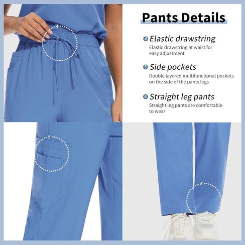 niaahinn Scrub for Women Set Y-neck Scrub Top & Cargo Pants, Breathable, Quick Drying in Kuwait