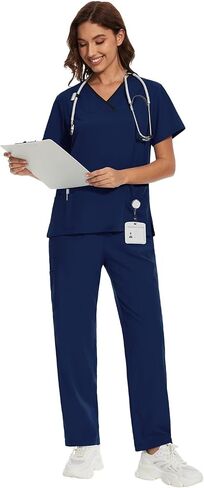 niaahinn Scrub for Women Set Y-neck Scrub Top & Cargo Pants, Breathable, Quick Drying in Kuwait