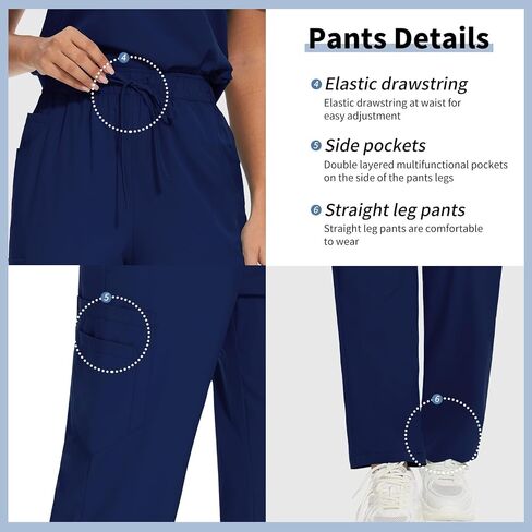 niaahinn Scrub for Women Set Y-neck Scrub Top & Cargo Pants, Breathable, Quick Drying in Kuwait