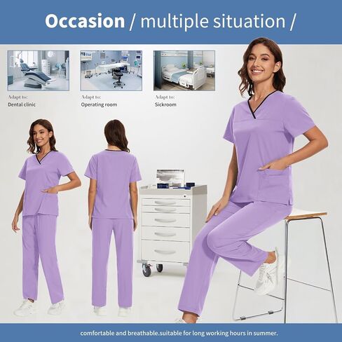 niaahinn Scrub for Women Set Y-neck Scrub Top & Cargo Pants, Breathable, Quick Drying in Kuwait