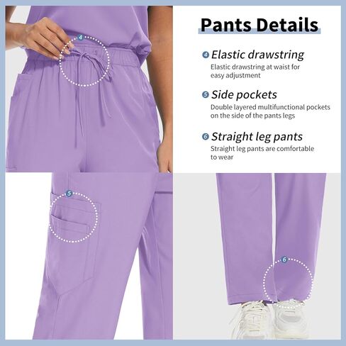 niaahinn Scrub for Women Set Y-neck Scrub Top & Cargo Pants, Breathable, Quick Drying in Kuwait