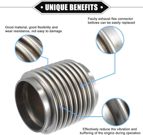 Car Exhaust Flexible Pipe, 76x100mm 2.99"x3.94" Exhaust Flex Connector Pipes Bellows Universal for Car Durable Stainless Steel Silver Tone in Saudi Arabia