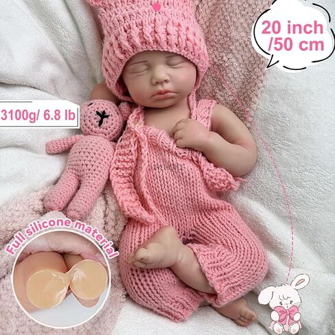 20" Full Body Solid Silicone Reborn Dolls Girl 3D Painted Newborn Baby Doll That Look Real Sleeping Babies 03 in Kuwait
