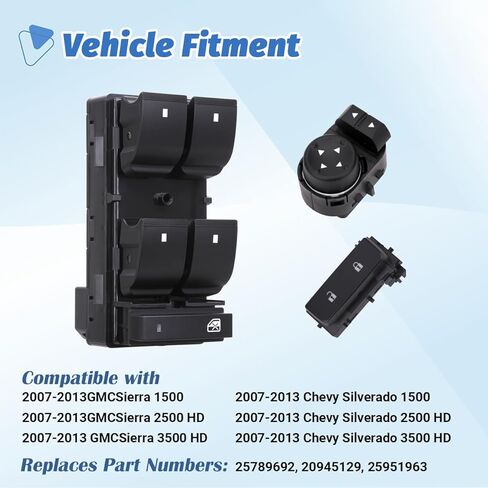 Power Window Control & Driver Door Lock Switch Compatible with 2007-2013 Chevrolet Silverado/GMC Sierra 1500, 2500HD, 3500HD in Saudi Arabia