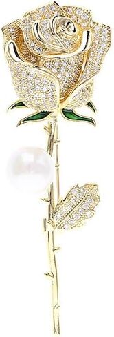 14K Gold Moissanite Rose Flower Brooch - Chic & Elegant Jacket Pin, Ideal Mother's Day Gift, Timeless Women's Accessory, Ideal for Special Occasions in Saudi Arabia