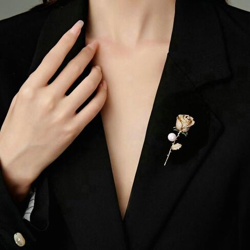 14K Gold Moissanite Rose Flower Brooch - Chic & Elegant Jacket Pin, Ideal Mother's Day Gift, Timeless Women's Accessory, Ideal for Special Occasions in Saudi Arabia