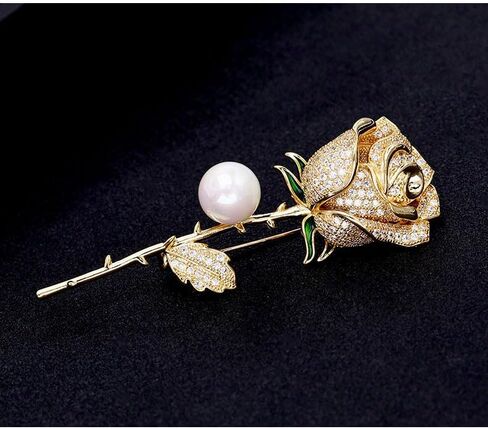 14K Gold Moissanite Rose Flower Brooch - Chic & Elegant Jacket Pin, Ideal Mother's Day Gift, Timeless Women's Accessory, Ideal for Special Occasions in Saudi Arabia