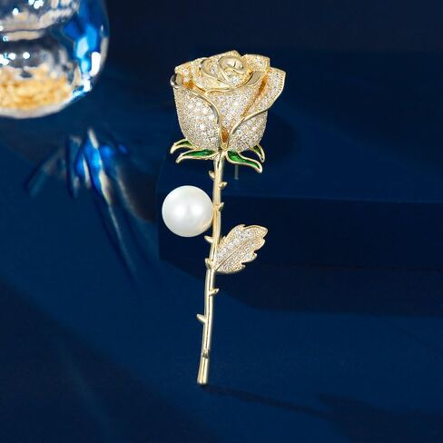 14K Gold Moissanite Rose Flower Brooch - Chic & Elegant Jacket Pin, Ideal Mother's Day Gift, Timeless Women's Accessory, Ideal for Special Occasions in Saudi Arabia