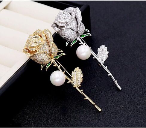 14K Gold Moissanite Rose Flower Brooch - Chic & Elegant Jacket Pin, Ideal Mother's Day Gift, Timeless Women's Accessory, Ideal for Special Occasions in Saudi Arabia