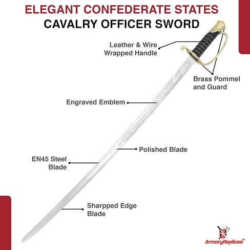 Armory Replicas - Commemorative Replica US Calvary Officer Saber - Forged Carbon Steel Decorative Collectible Engraved Civil War Sword w/Metal Scabbard in Saudi Arabia