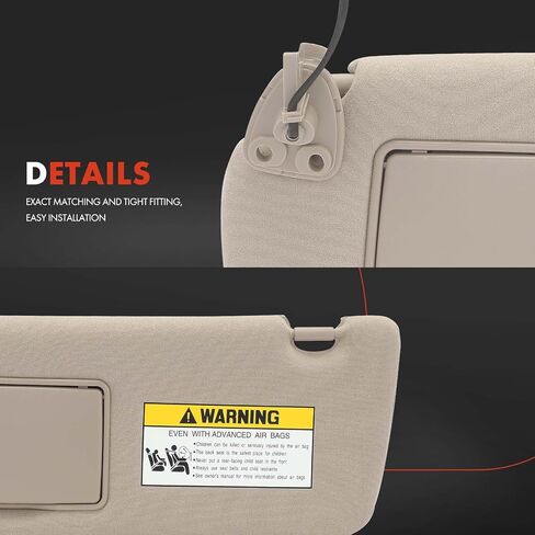 A-Premium Driver Left Side Sun Visor Compatible with Nissan Pathfinder & Infiniti QX60, JX35, 2013-2019 - with Vanity Mirror, with Vanity Light, with Sliding Sun Visor Extension, Beige in Saudi Arabia