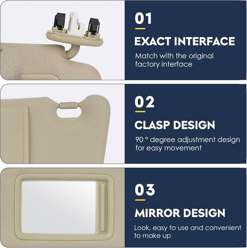 Left Driver Side Sun Visor with Light Fit for Toyota Camry (Only Fit Models with Sunroof) 2007 2008 2009 2010 2011, Replace for 74320-06800-B0 (Beige) in Kuwait