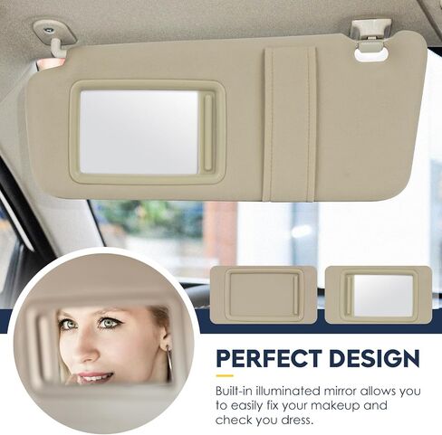 Left Driver Side Sun Visor with Light Fit for Toyota Camry (Only Fit Models with Sunroof) 2007 2008 2009 2010 2011, Replace for 74320-06800-B0 (Beige) in Kuwait